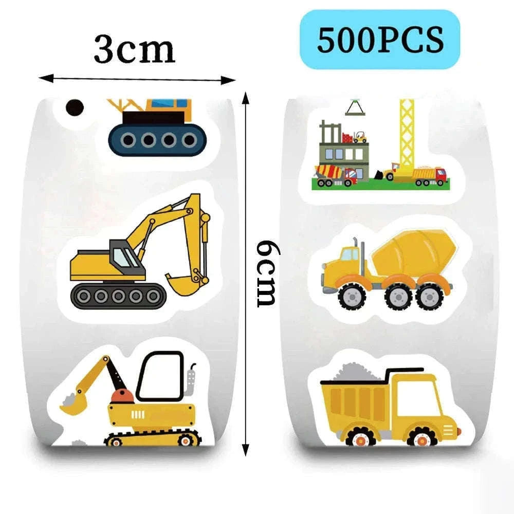 Construction Vehicle Sticker Roll for Kids, 500-Piece-500PCS