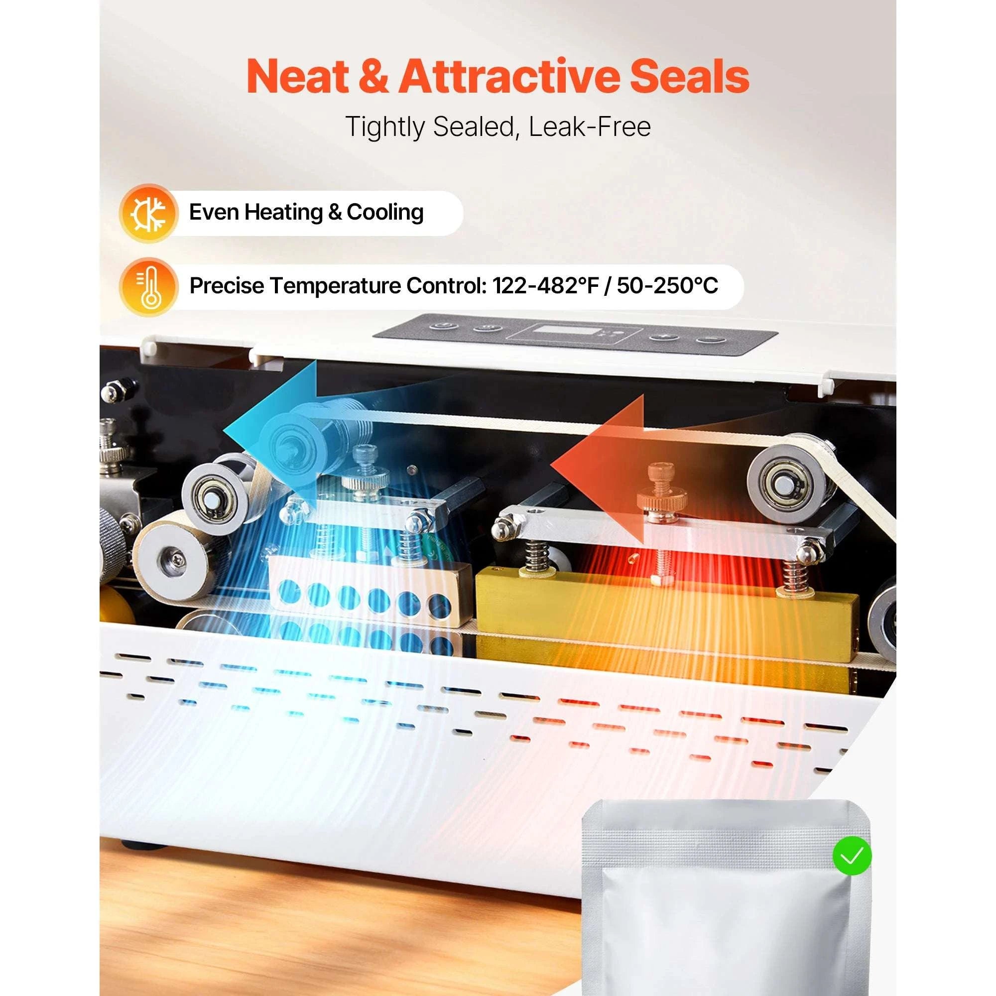 Continuous Heat Sealing Machine with Adjustable Temperature Control-WHITE / United States