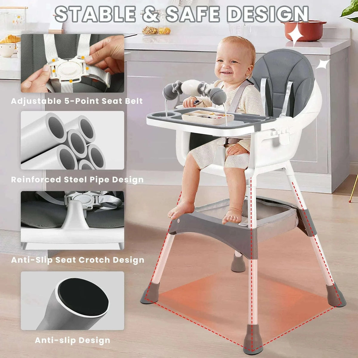 Convertible Baby High Chair for Meals, Play, and Growth-Pink / GERMANY
