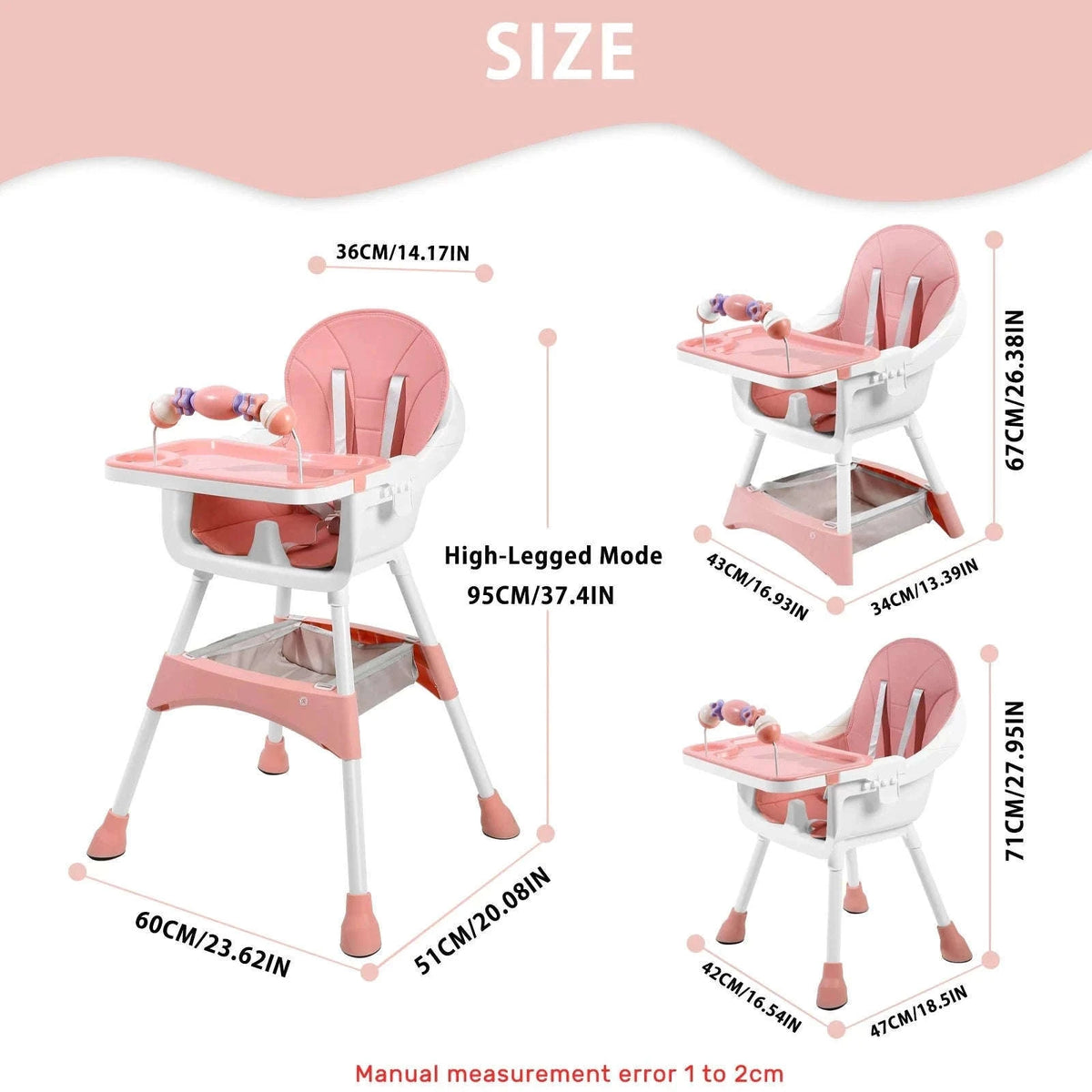 Convertible Baby High Chair for Meals, Play, and Growth-Pink / GERMANY