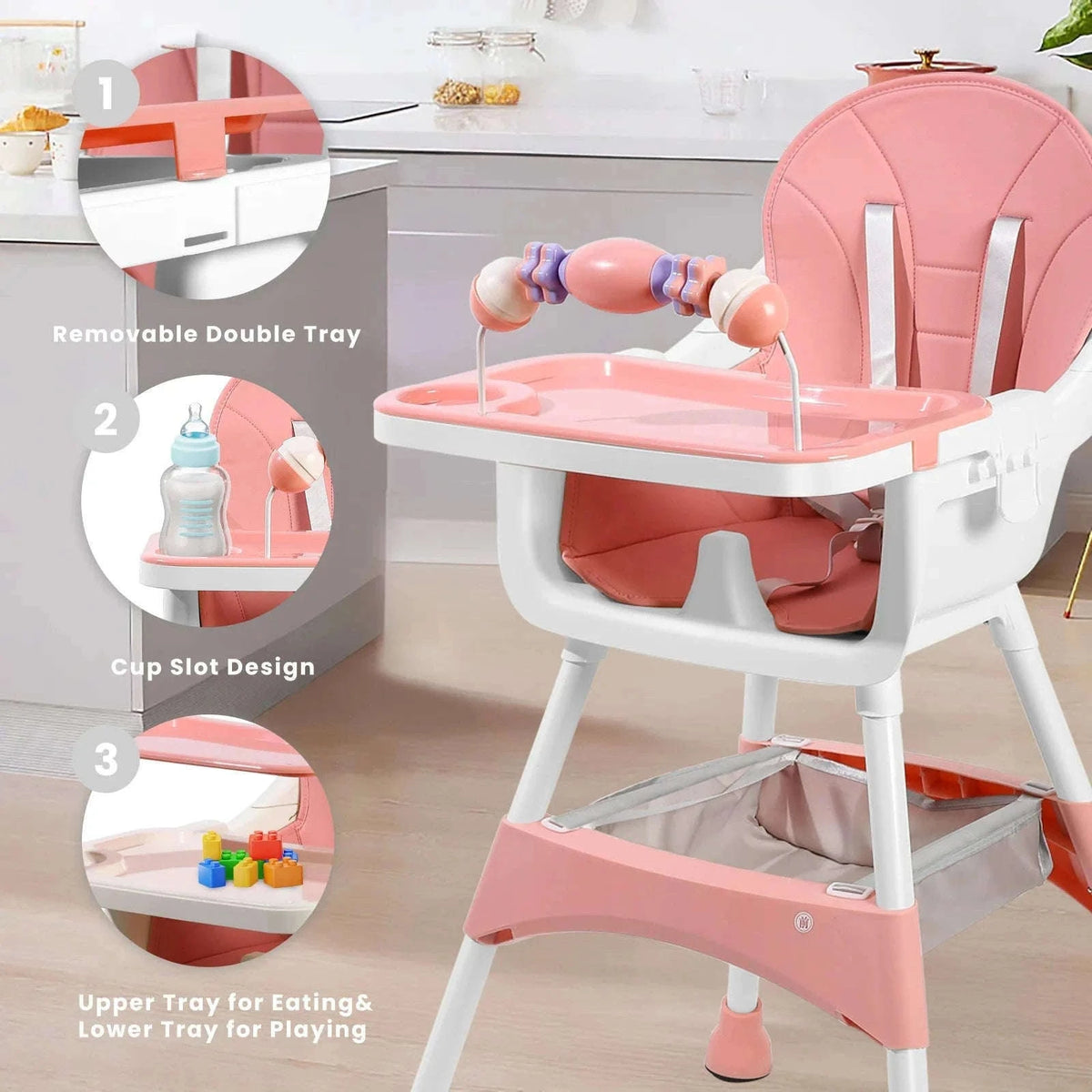 Convertible Baby High Chair for Meals, Play, and Growth-Pink / GERMANY