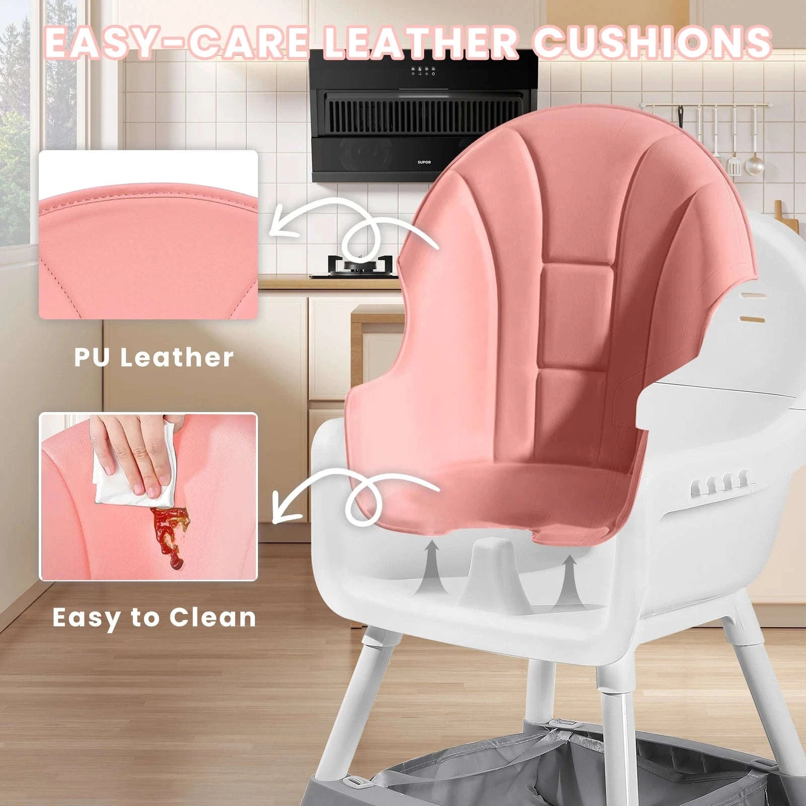 Convertible Baby High Chair-Pink / GERMANY