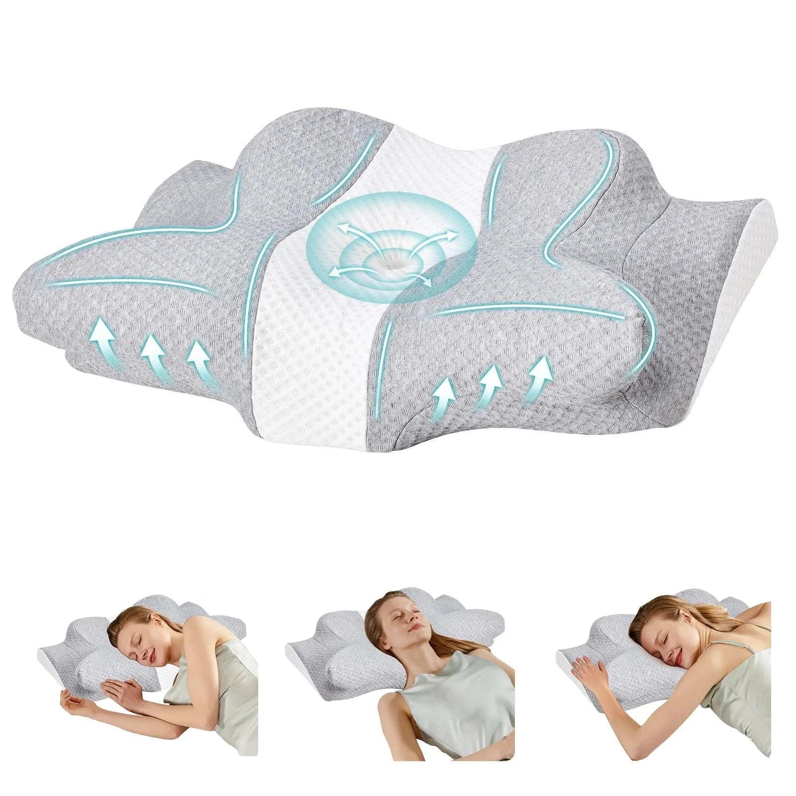 Cooling Cervical Neck Pillow with Memory Foam Contour Support-Light Grey / United States