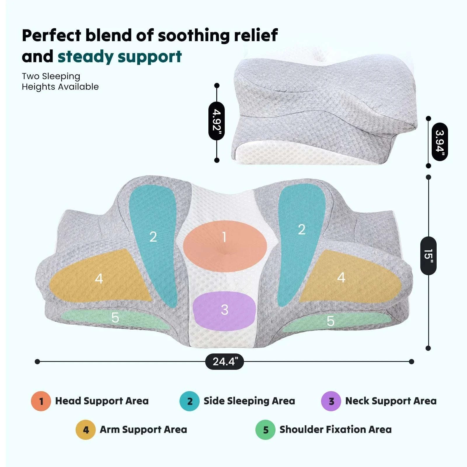 Cooling Cervical Neck Pillow with Memory Foam Contour Support-Light Grey / United States
