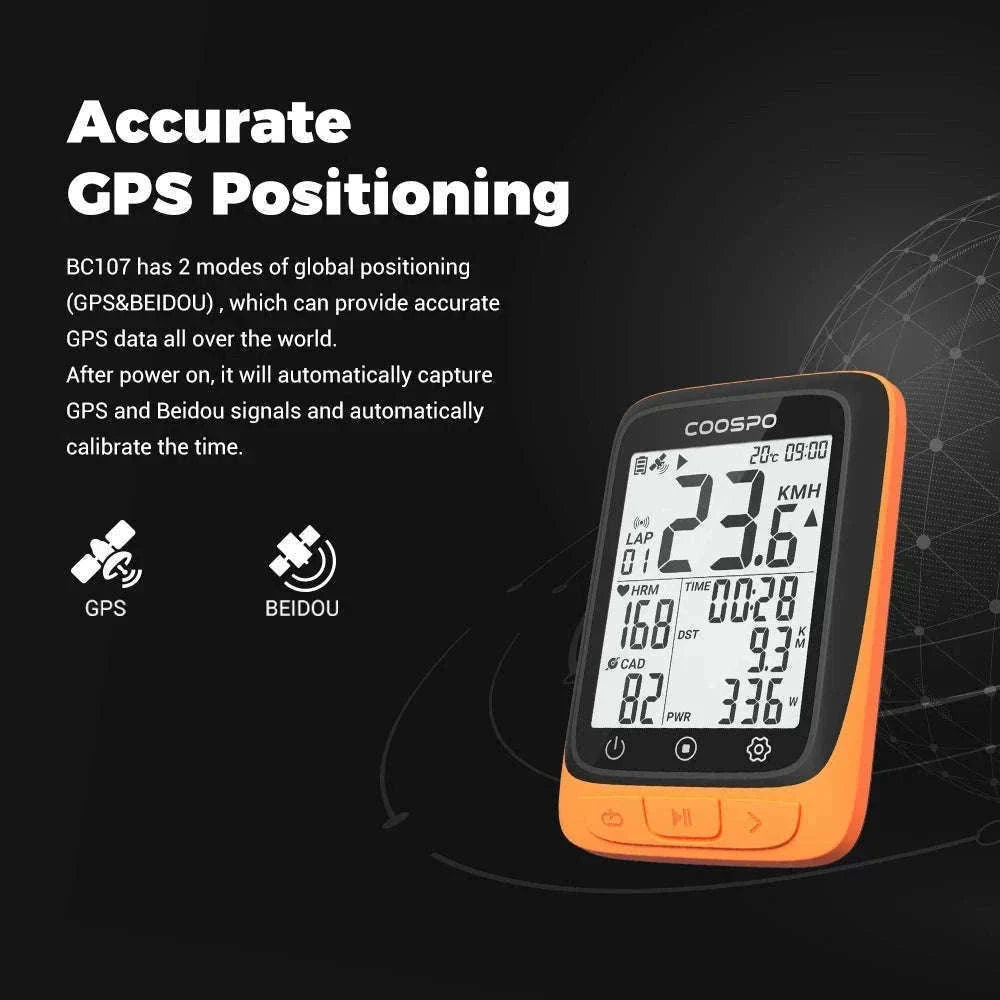 COOSPO BC107 Wireless GPS Bike Computer with Sensor Support-BC26-B