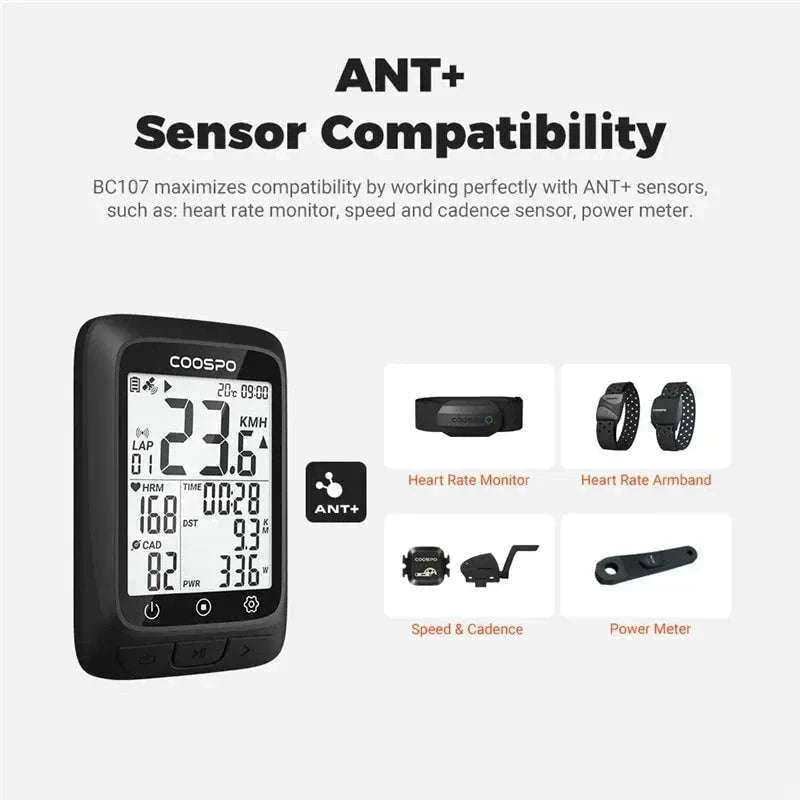 COOSPO BC107 Wireless GPS Bike Computer with Sensor Support-BC26-B