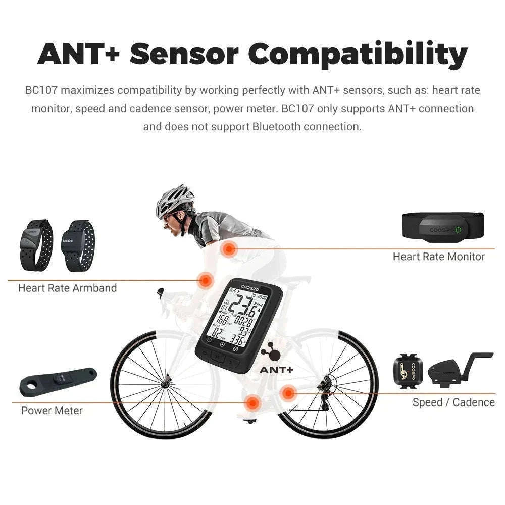 COOSPO BC107 Wireless GPS Bike Computer with Sensor Support-BC26-B