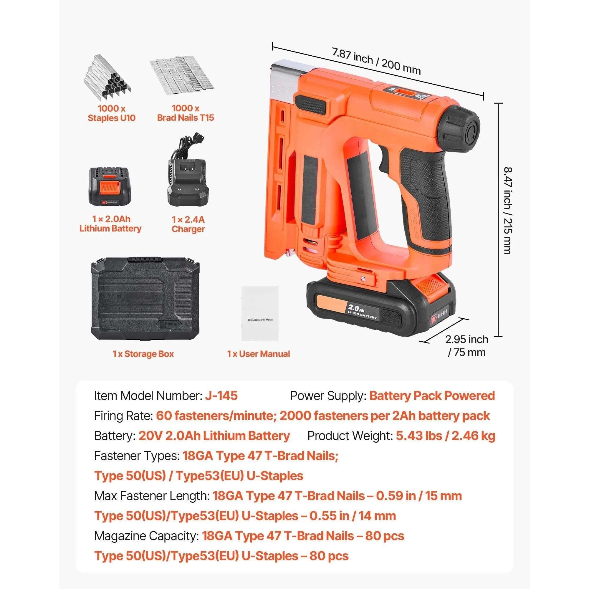 Cordless 2-in-1 Brad Nailer & Staple Gun with Battery-TypeB / United States