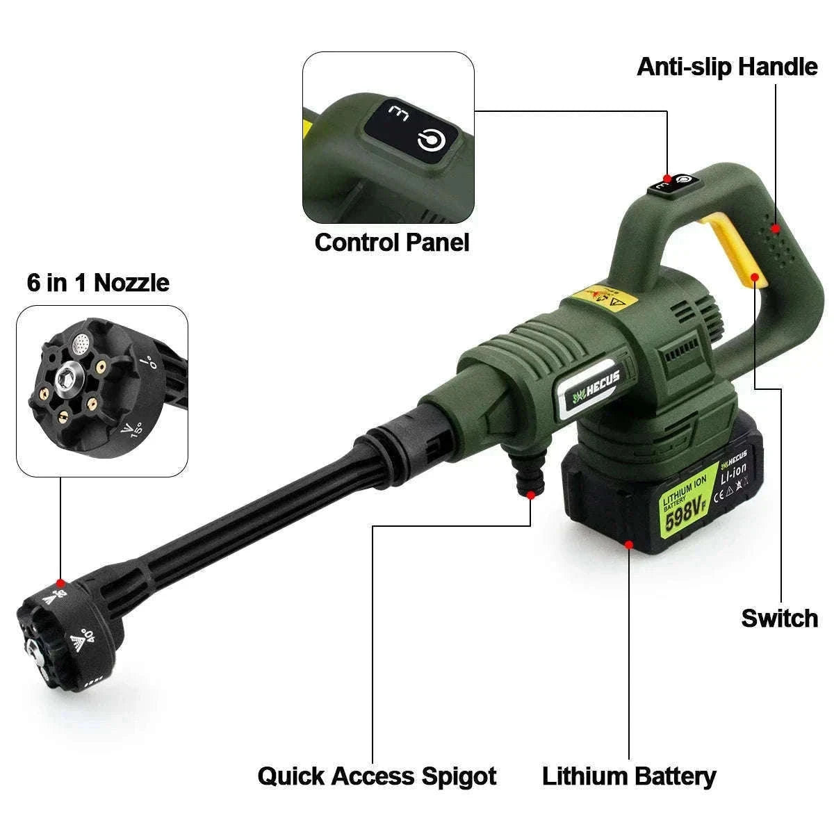Cordless 200Bar High Pressure Washer Gun with Digital Display-2 Battery / france
