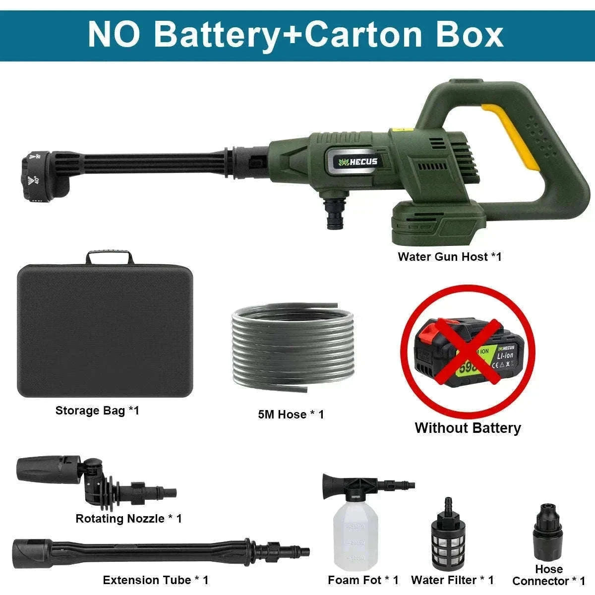 Cordless 200Bar High Pressure Washer Gun with Digital Display-2 Battery / france