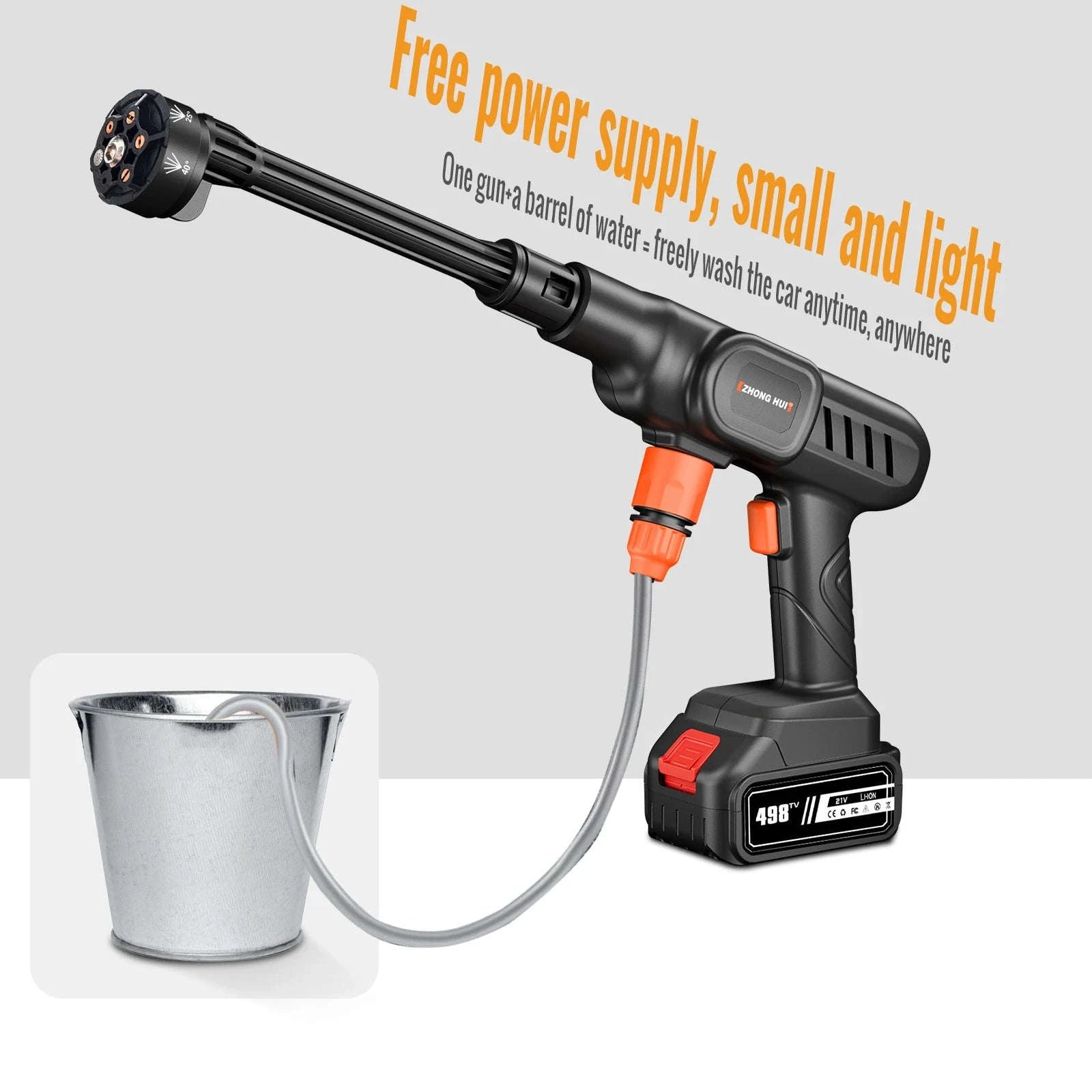 Cordless 25 Bar Pressure Washer with 6-in-1 Nozzle Spray Gun-12000mAh 2 Batteries / france / Battery Powered
