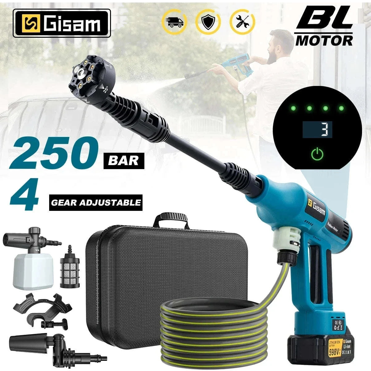 Cordless 250Bar High Pressure Washer Gun with Brushless Motor-Poland / 1 Battery 1 Plug
