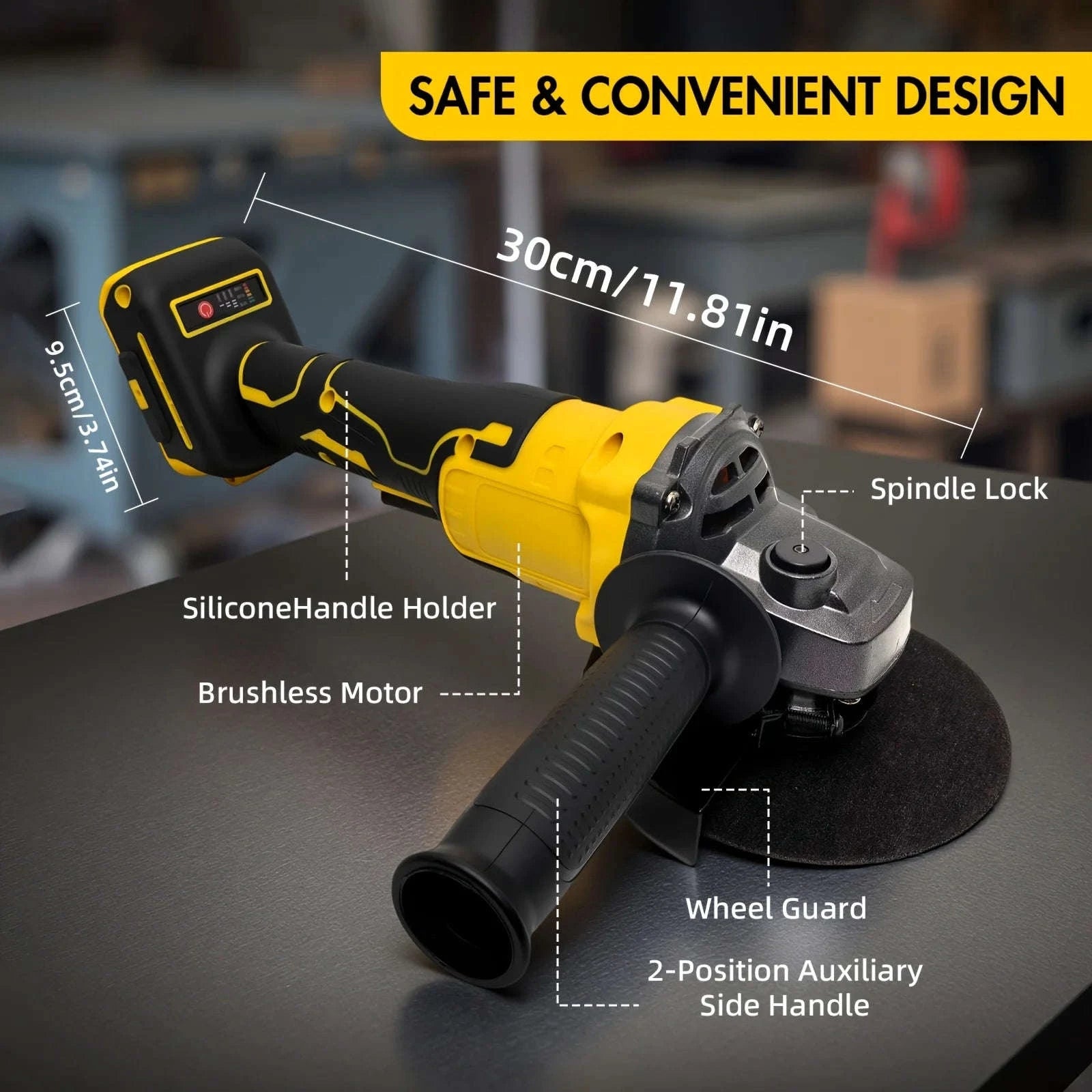 Cordless 5" Angle Grinder for Dewalt 20V Battery, 3 Speeds-United States