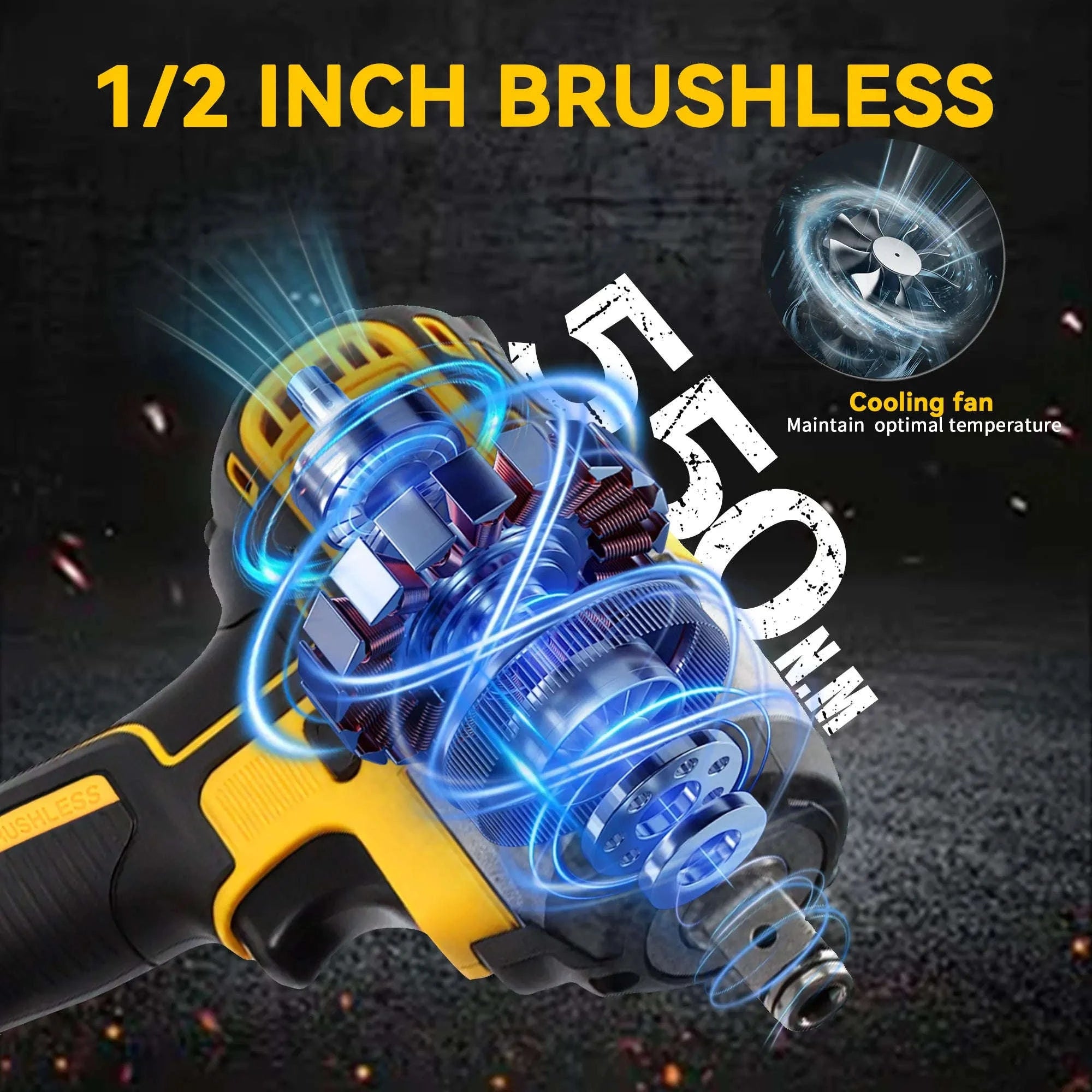 Cordless Brushless Impact Wrench 665 ft-lbs with 2 Batteries-NO battery / United States