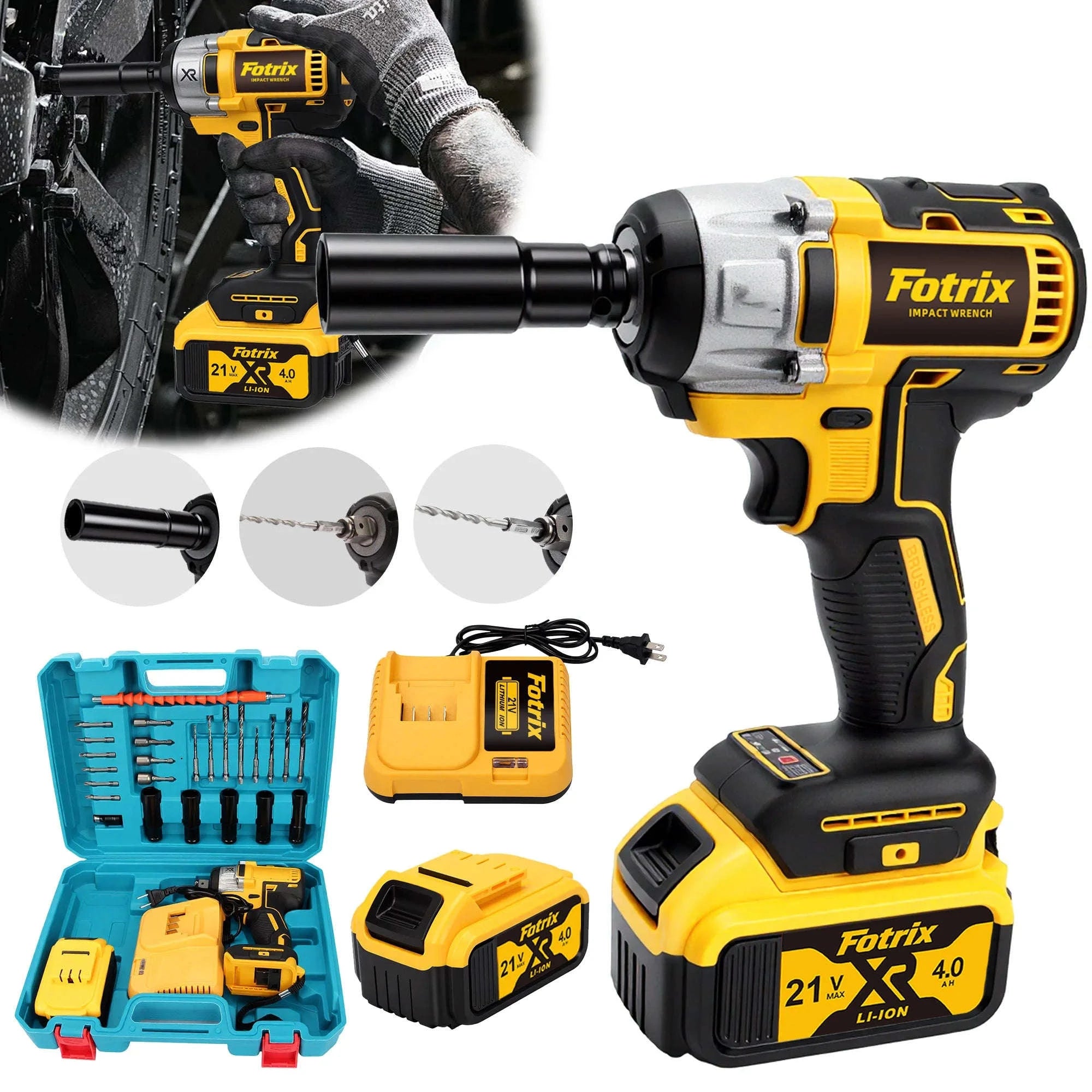 Cordless Brushless Impact Wrench 665 ft-lbs with 2 Batteries-NO battery / United States