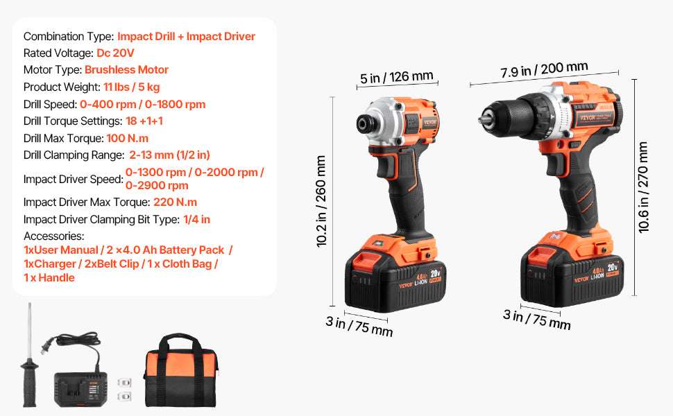 Cordless Drill & Impact Driver Combo Kit with Batteries and Charger-2pcs 12V A / United States