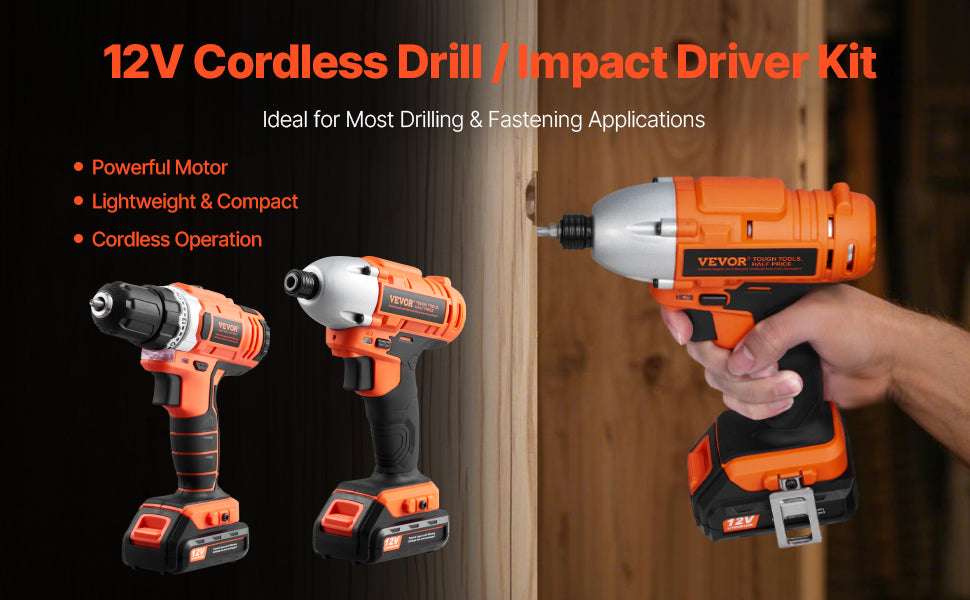 Cordless Drill & Impact Driver Combo Kit with Batteries and Charger-2pcs 12V A / United States