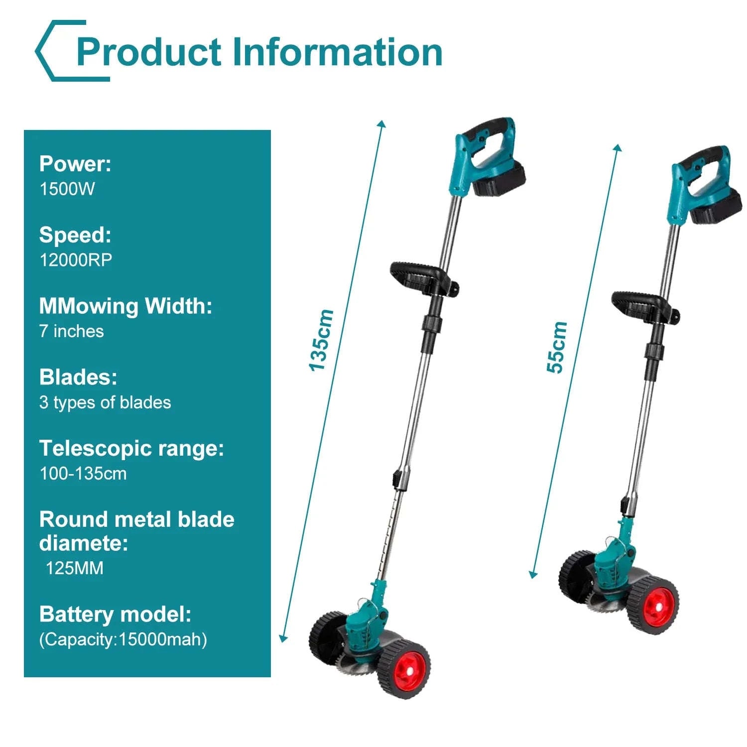Cordless Electric Grass Trimmer with Adjustable Shaft & 3 Blade Types-Red 2pcs batteries / EU / france
