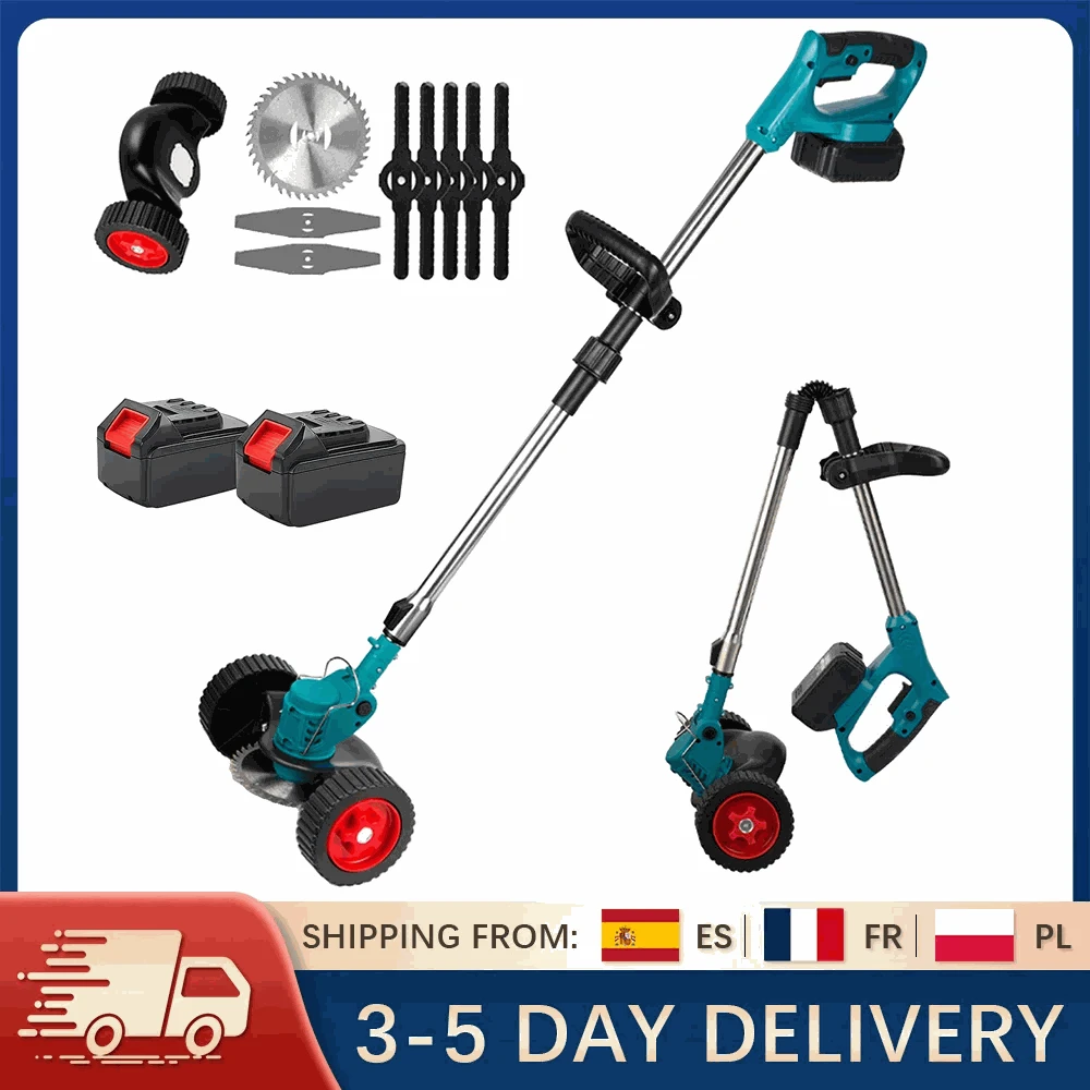Cordless Electric Grass Trimmer with Adjustable Shaft & 3 Blade Types-Red 2pcs batteries / EU / france