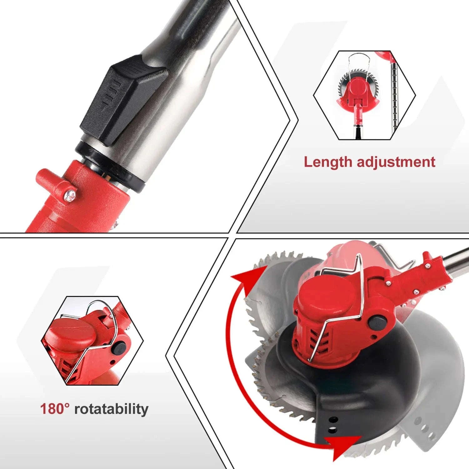 Cordless Electric Grass Trimmer with Adjustable Shaft & 3 Blade Types-Red 2pcs batteries / EU / france