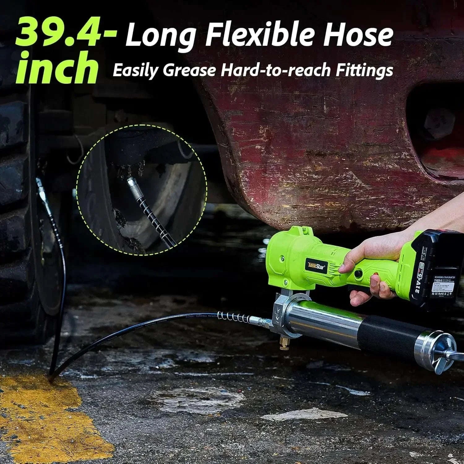 Cordless Electric Grease Gun Kit, 10,000 PSI with 39.4" Hose-with 1X2.0Ah battery / United States