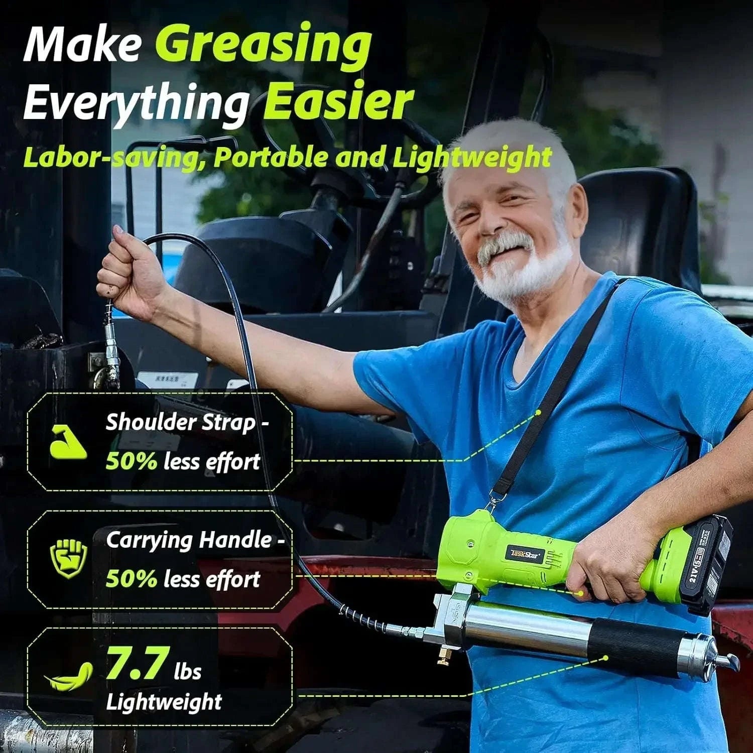 Cordless Electric Grease Gun Kit, 10,000 PSI with 39.4" Hose-with 1X2.0Ah battery / United States