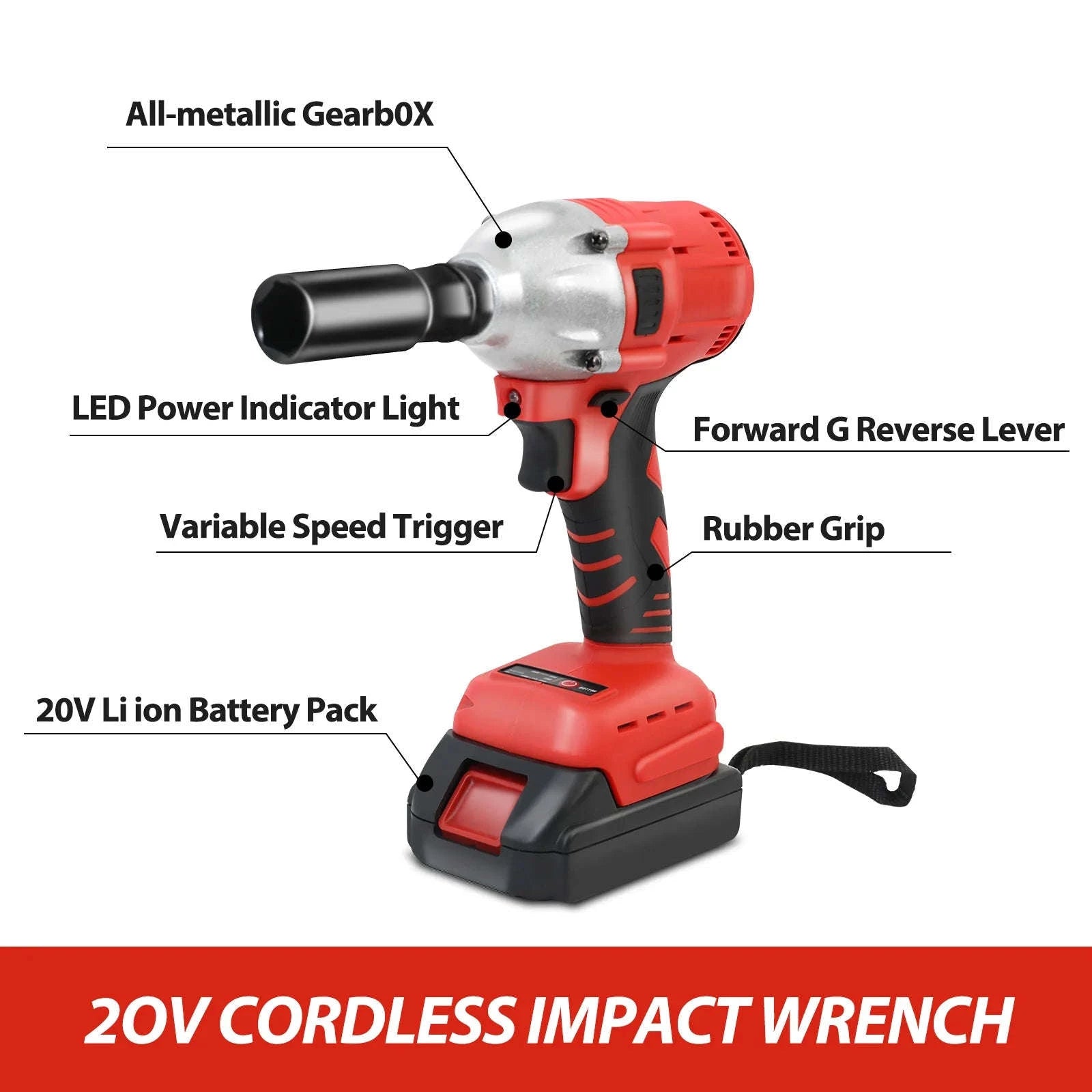 Cordless Electric Impact Wrench Set 1000Nm 21V with 2 Batteries-Two Battery / United States / US