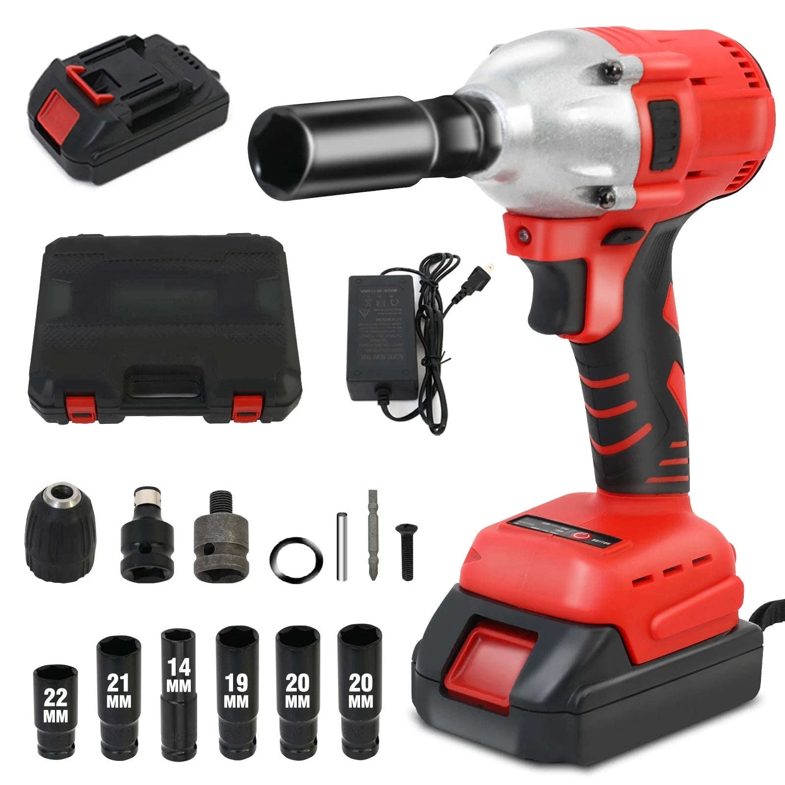 Cordless Electric Impact Wrench Set 1000Nm 21V with 2 Batteries-Two Battery / United States / US