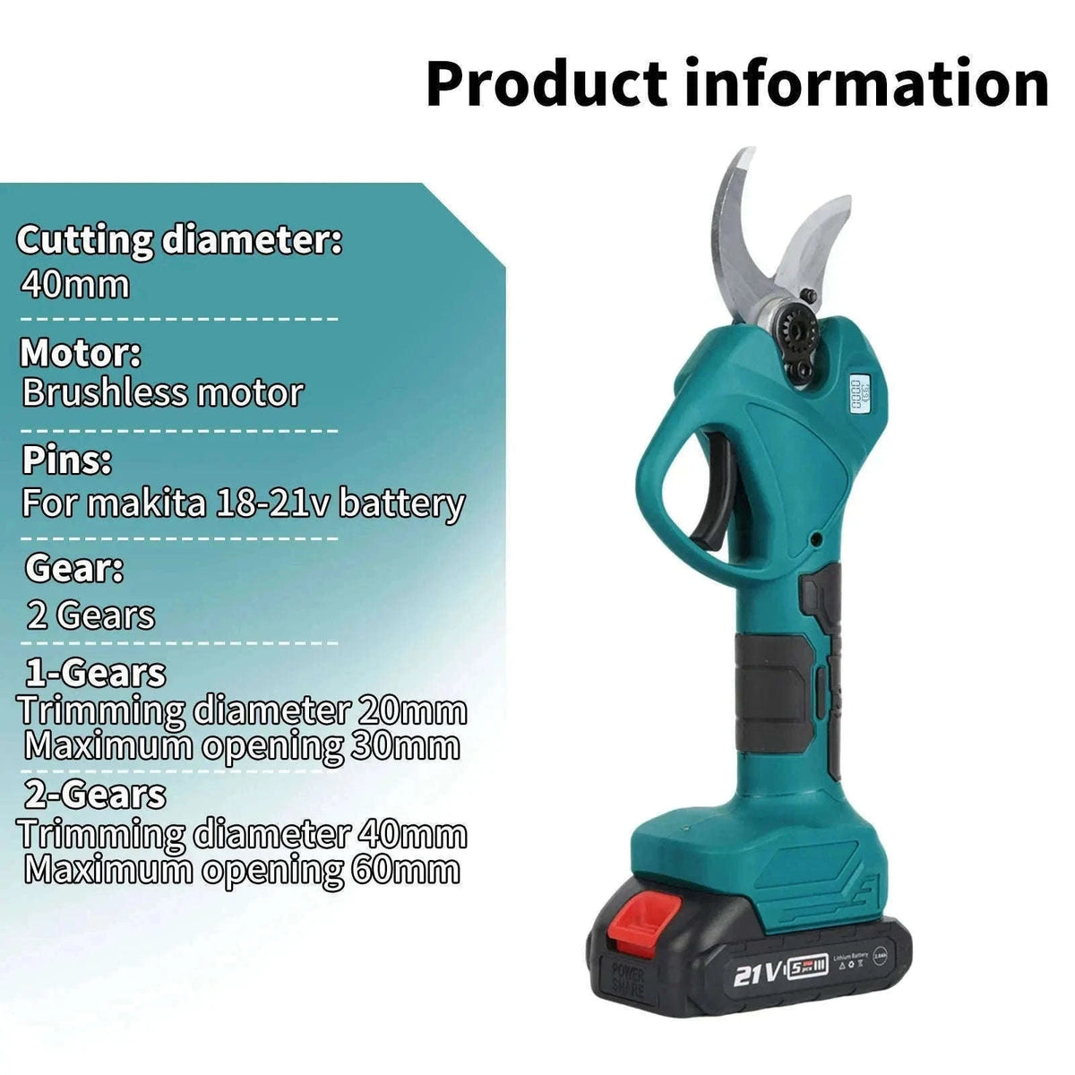 Cordless Electric Pruning Shears 30mm–40mm Brushless Cutter-40mm-1 pc battery / EU / france