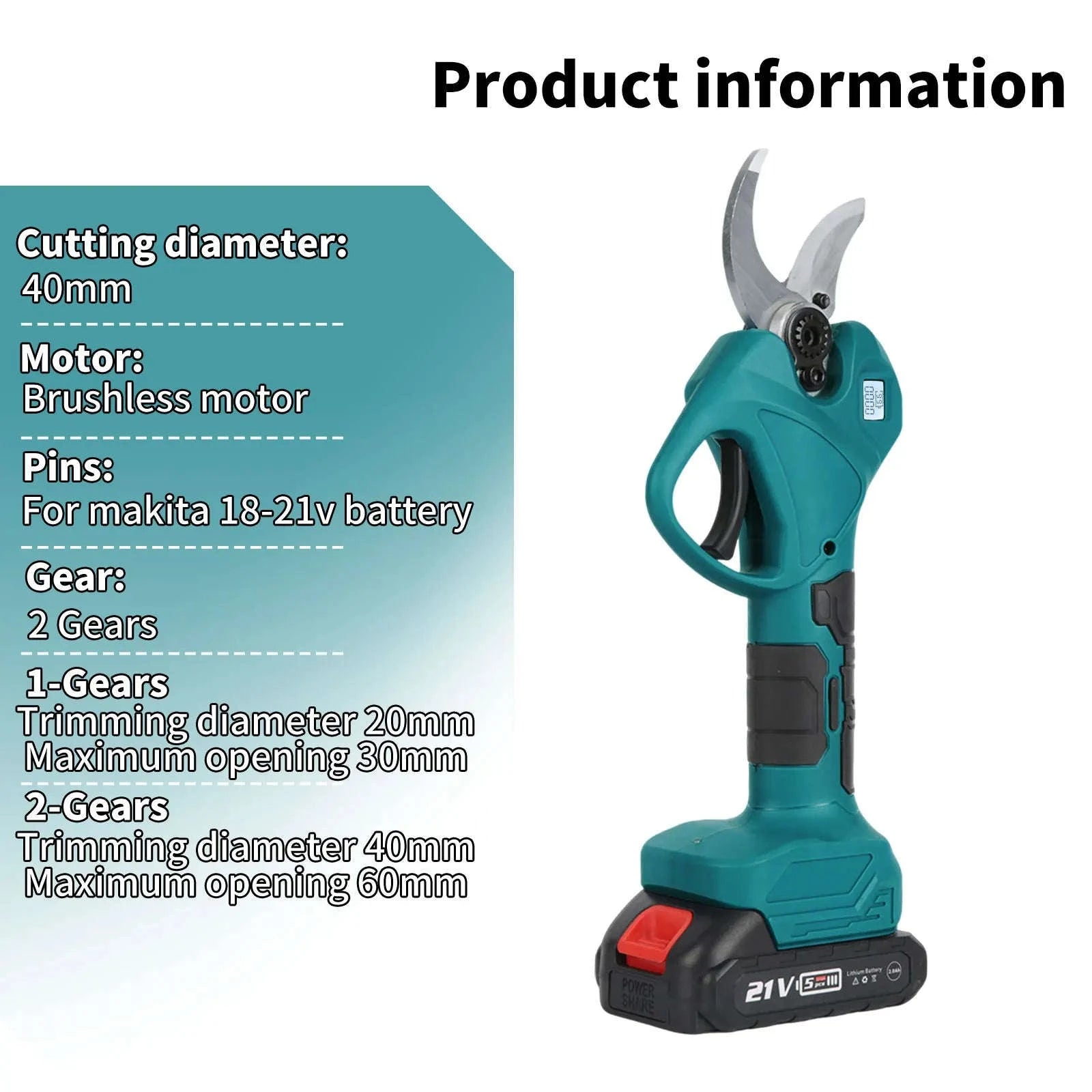 Cordless Electric Pruning Shears 30mm–40mm Brushless Cutter-40mm-1 pc battery / EU / france