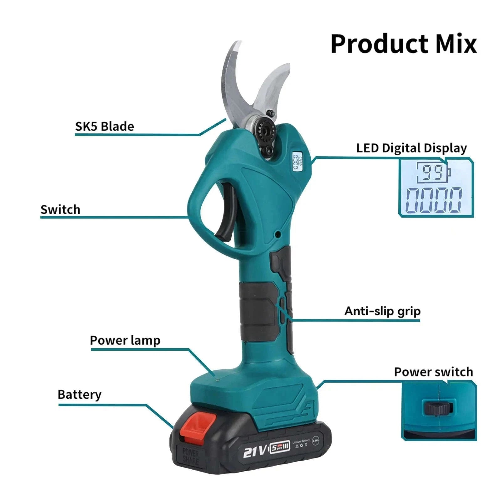 Cordless Electric Pruning Shears 30mm–40mm Brushless Cutter-40mm-1 pc battery / EU / france