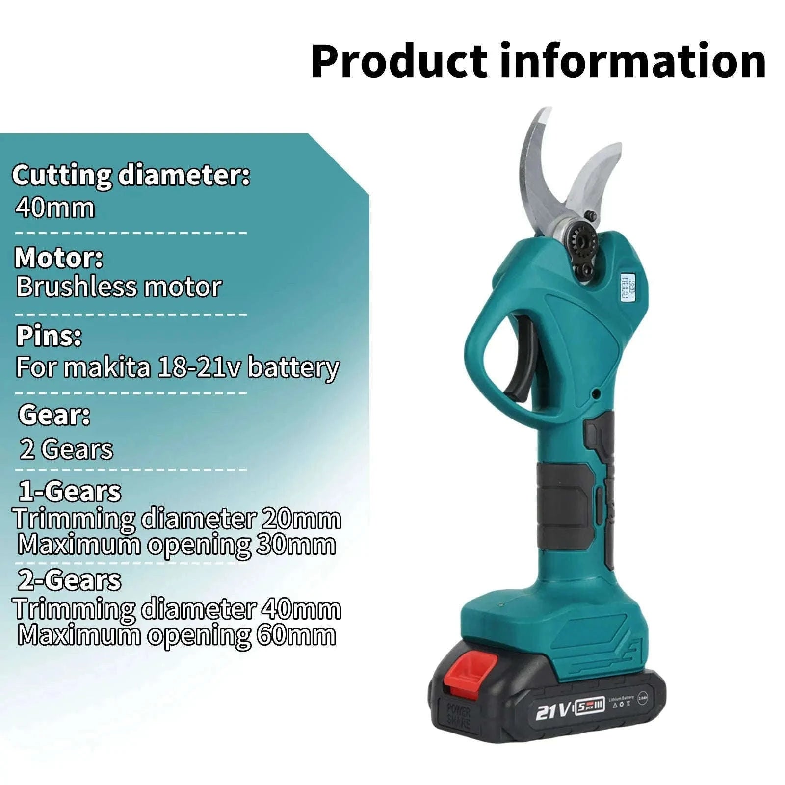 Cordless Electric Pruning Shears 30mm–40mm Brushless Cutter-40mm-1 pc battery / EU / france