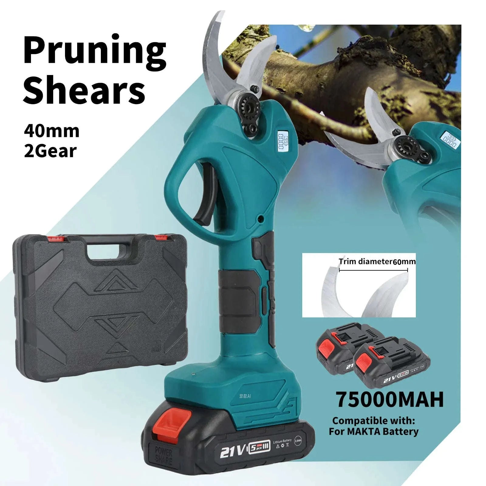 Cordless Electric Pruning Shears 30mm–40mm Brushless Cutter-40mm-1 pc battery / EU / france