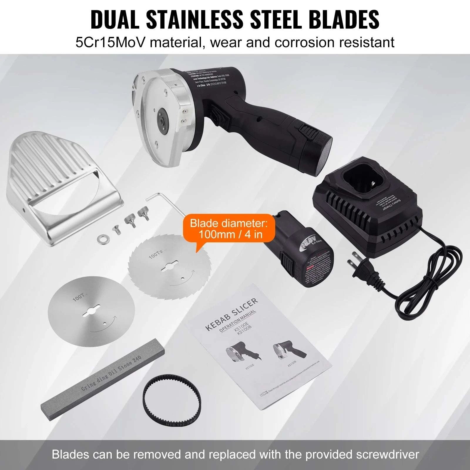 Cordless Electric Shawarma Knife 100mm Stainless Steel Gyro Cutter-Flat surface / CZECH REPUBLIC