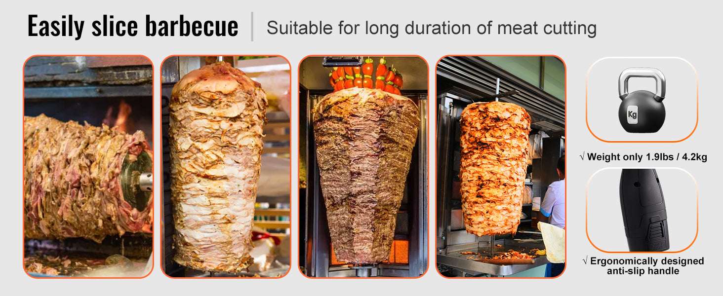 Cordless Electric Shawarma Knife 100mm Stainless Steel Gyro Cutter-Flat surface / CZECH REPUBLIC
