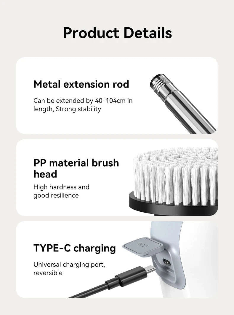 Cordless Electric Spin Scrubber 7-in-1-GRAY