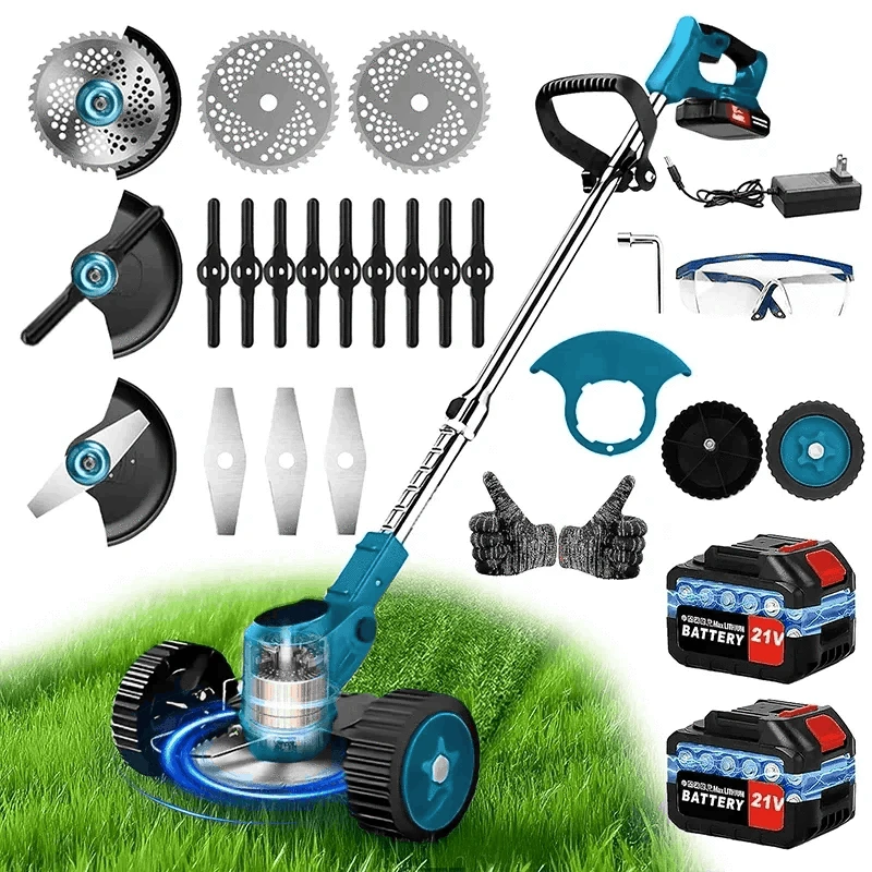 Cordless Electric Weed Trimmer with Telescopic Handle for Gardens-Green / US / two batteries|United States|Reel Mowers