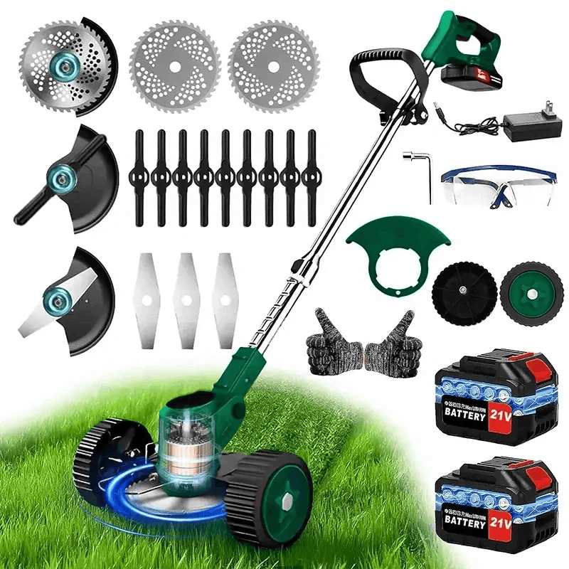 Cordless Electric Weed Trimmer with Telescopic Handle for Gardens-Green / US / two batteries|United States|Reel Mowers