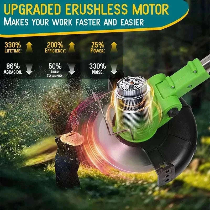 Cordless Electric Weed Trimmer with Telescopic Handle for Gardens-Green / US / two batteries|United States|Reel Mowers