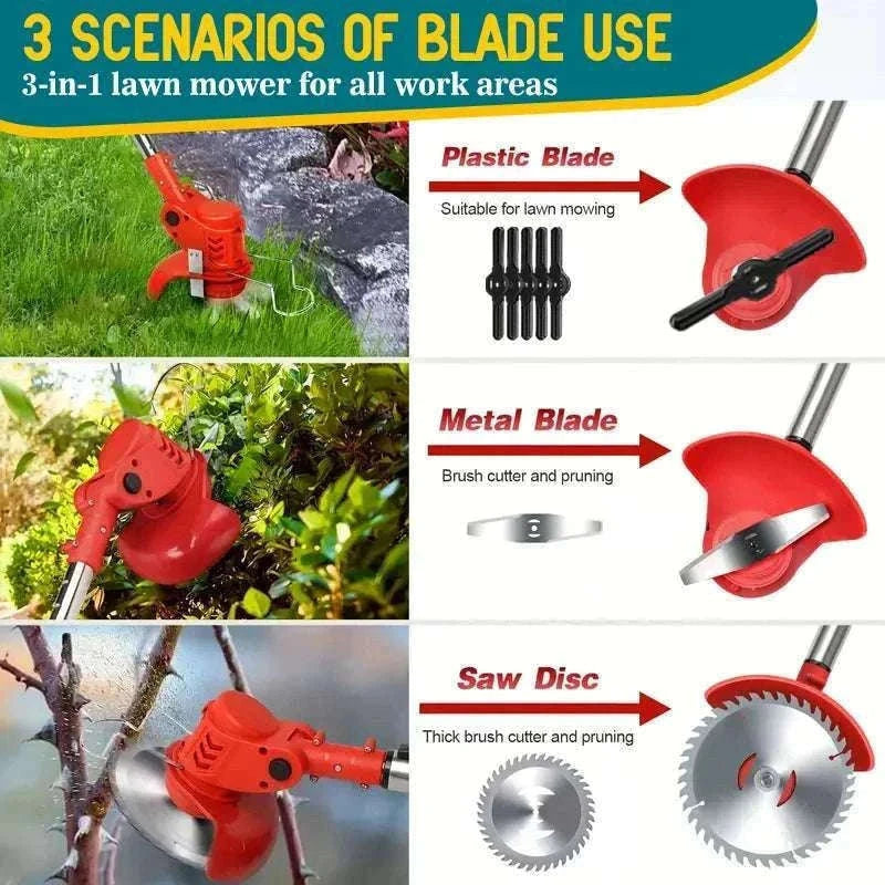 Cordless Electric Weed Trimmer with Telescopic Handle for Gardens-Green / US / two batteries|United States|Reel Mowers