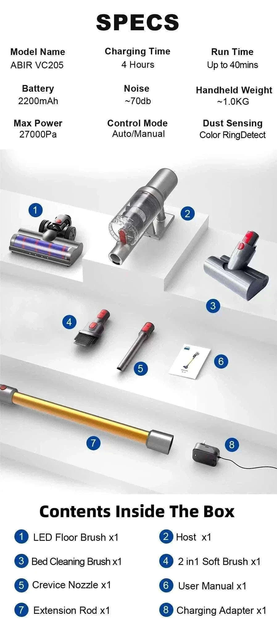Cordless Handheld Vacuum 27000Pa with Smart Sensor & Touch Screen-CZECH REPUBLIC
