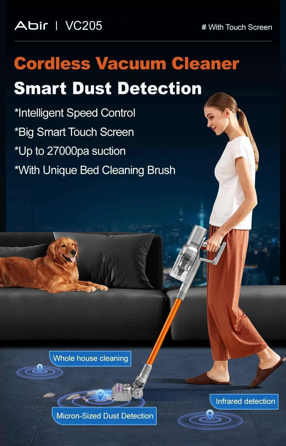 Cordless Handheld Vacuum 27000Pa with Smart Sensor & Touch Screen-