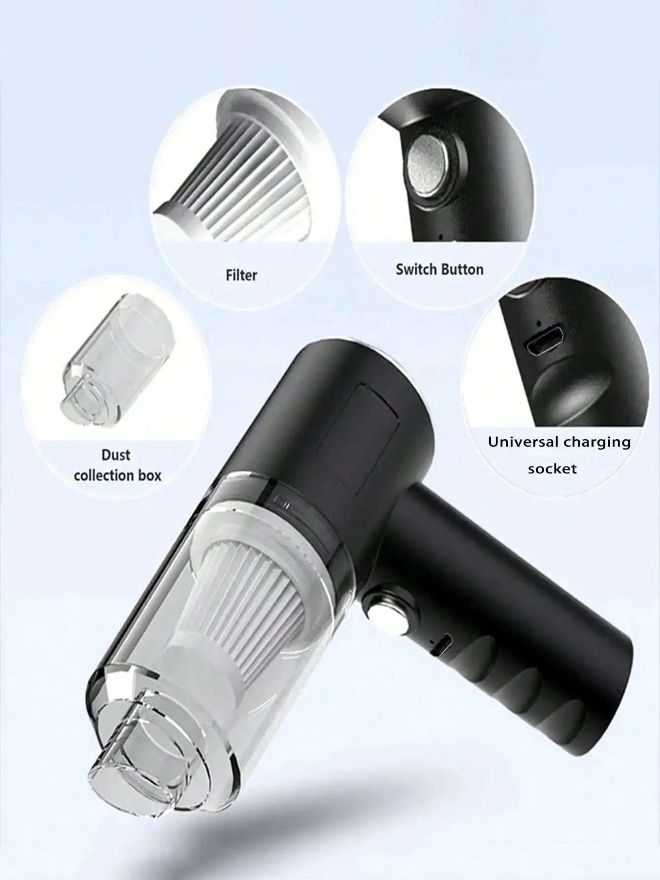 Cordless Handheld Vacuum Cleaner for Car, Home and Pet Hair-United States / Black