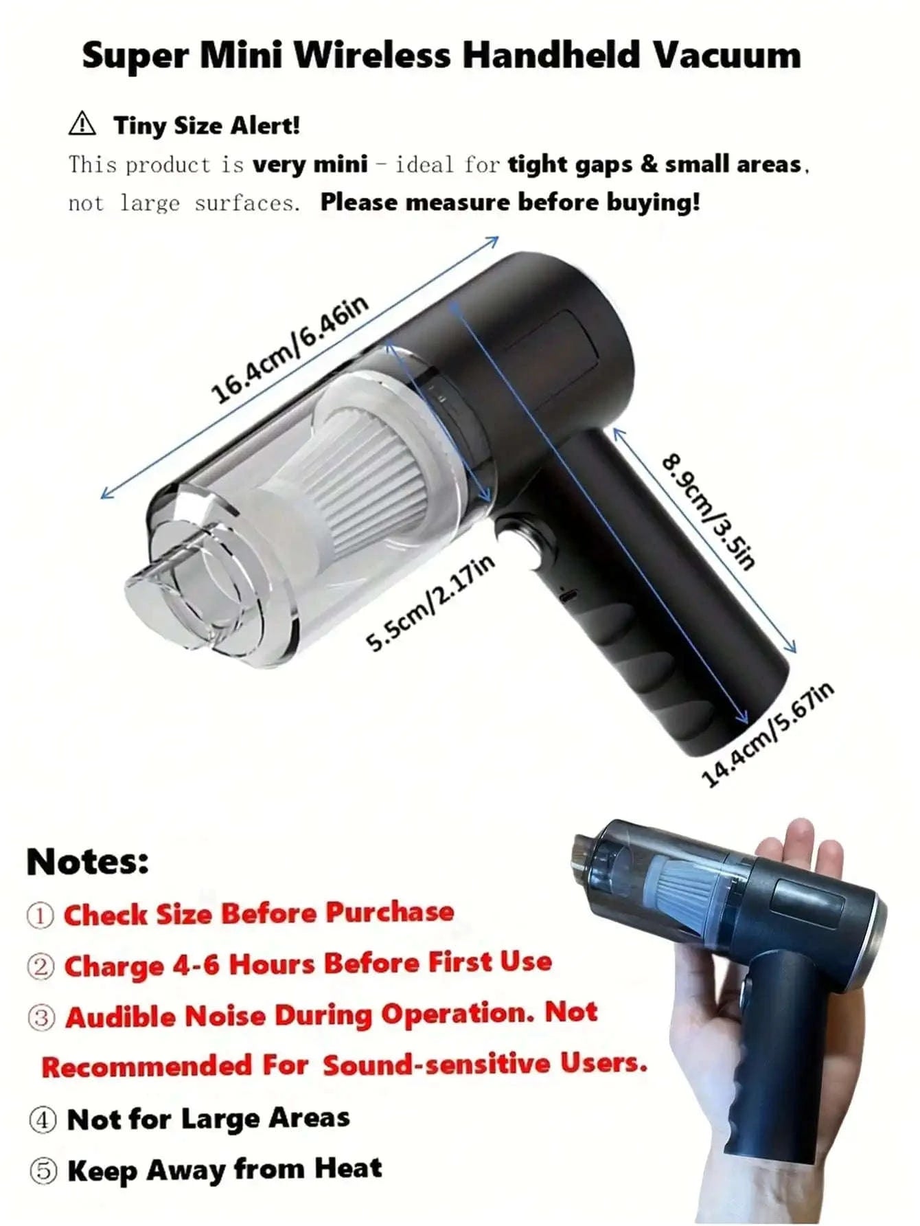 Cordless Handheld Vacuum Cleaner for Car, Home and Pet Hair-United States / Black