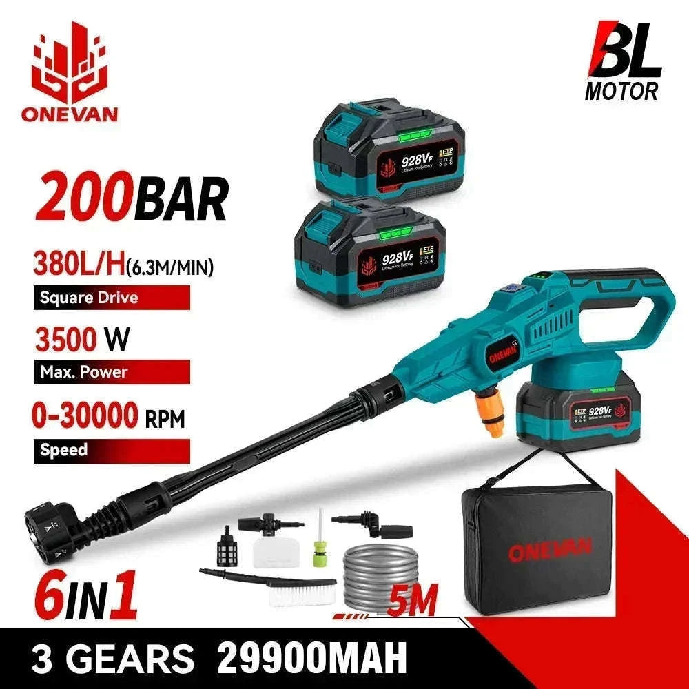 Cordless High Pressure Washer Gun 200 Bar 6-in-1 Spray for Car & Garden-Without Battery / China Mainland
