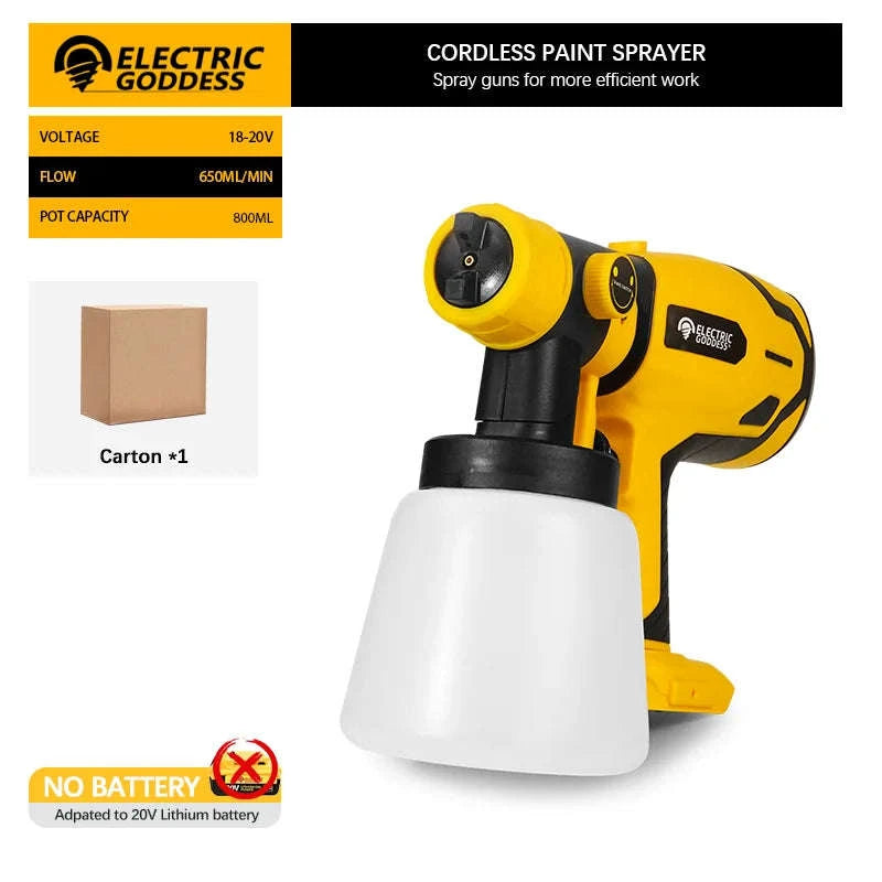 Cordless HVLP Paint Sprayer with 800ml Cup & 3 Spray Patterns-1 Battery / United States