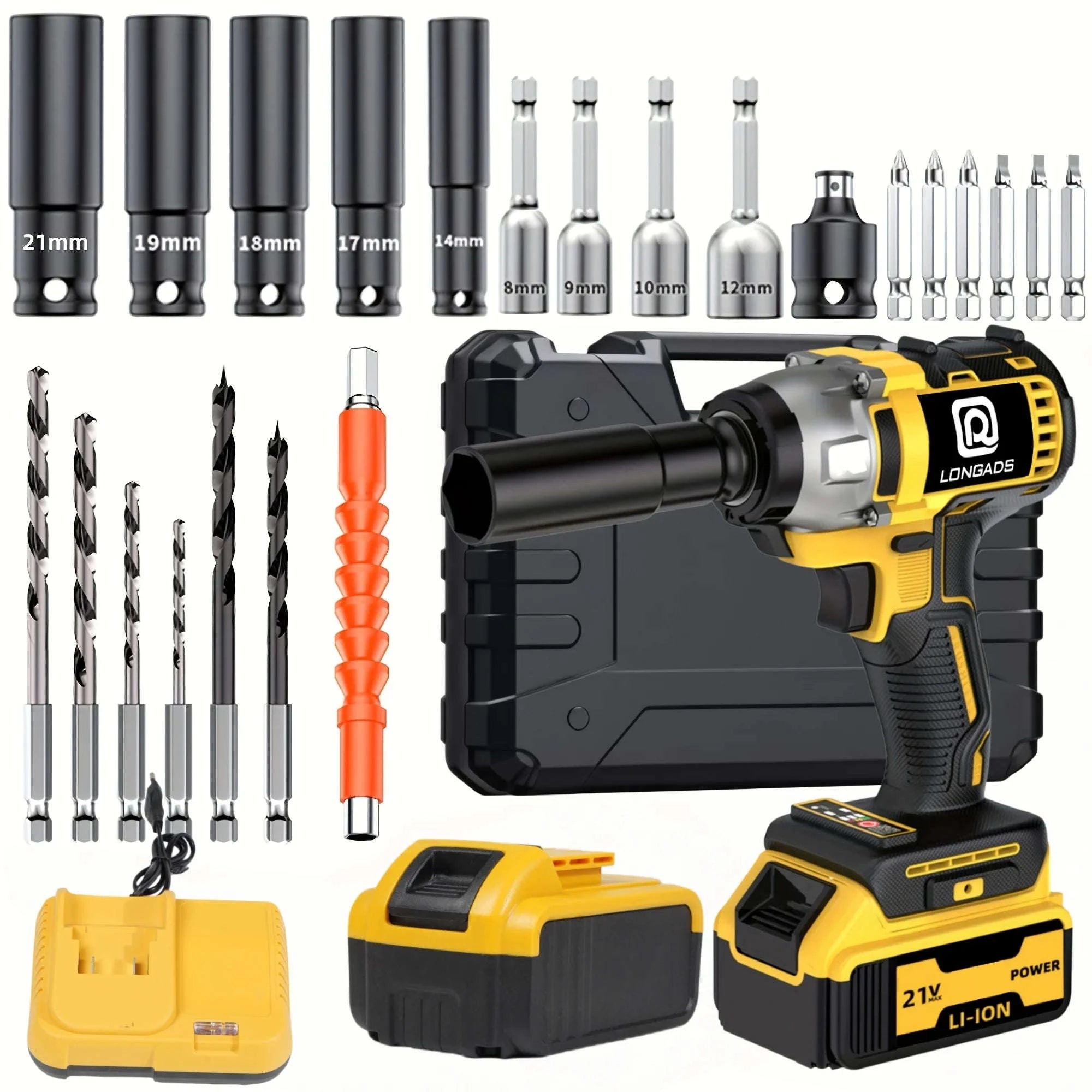 Cordless Impact Wrench - 590Ft-lbs (800N.m) Brushless 1/2 inch, 3300RPM High Torque Impact Gun, 2x 4.0Ah Battery, Charger & 4 Sockets, Electric Impact Wrench for Car Home-Type 1 / United States