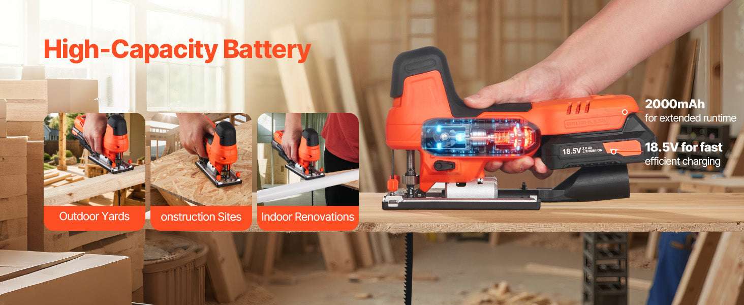 Cordless Jig Saw 3500 SPM with Variable Speeds & Orbital Settings-3500spm / United States