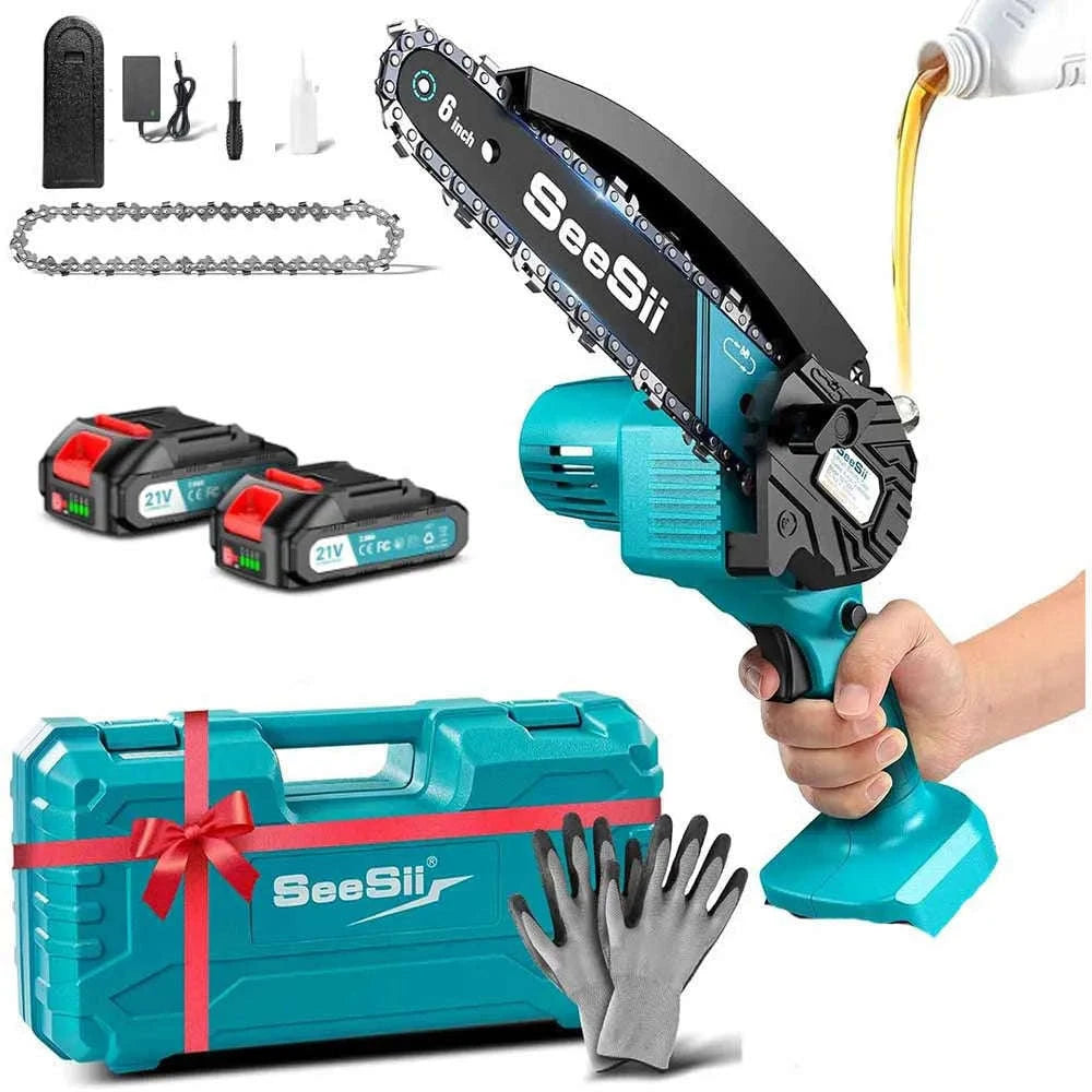Cordless Mini Chainsaw 6 Inch Rechargeable Pruning Saw-With 2-battery 4.0Ah / EU / GERMANY