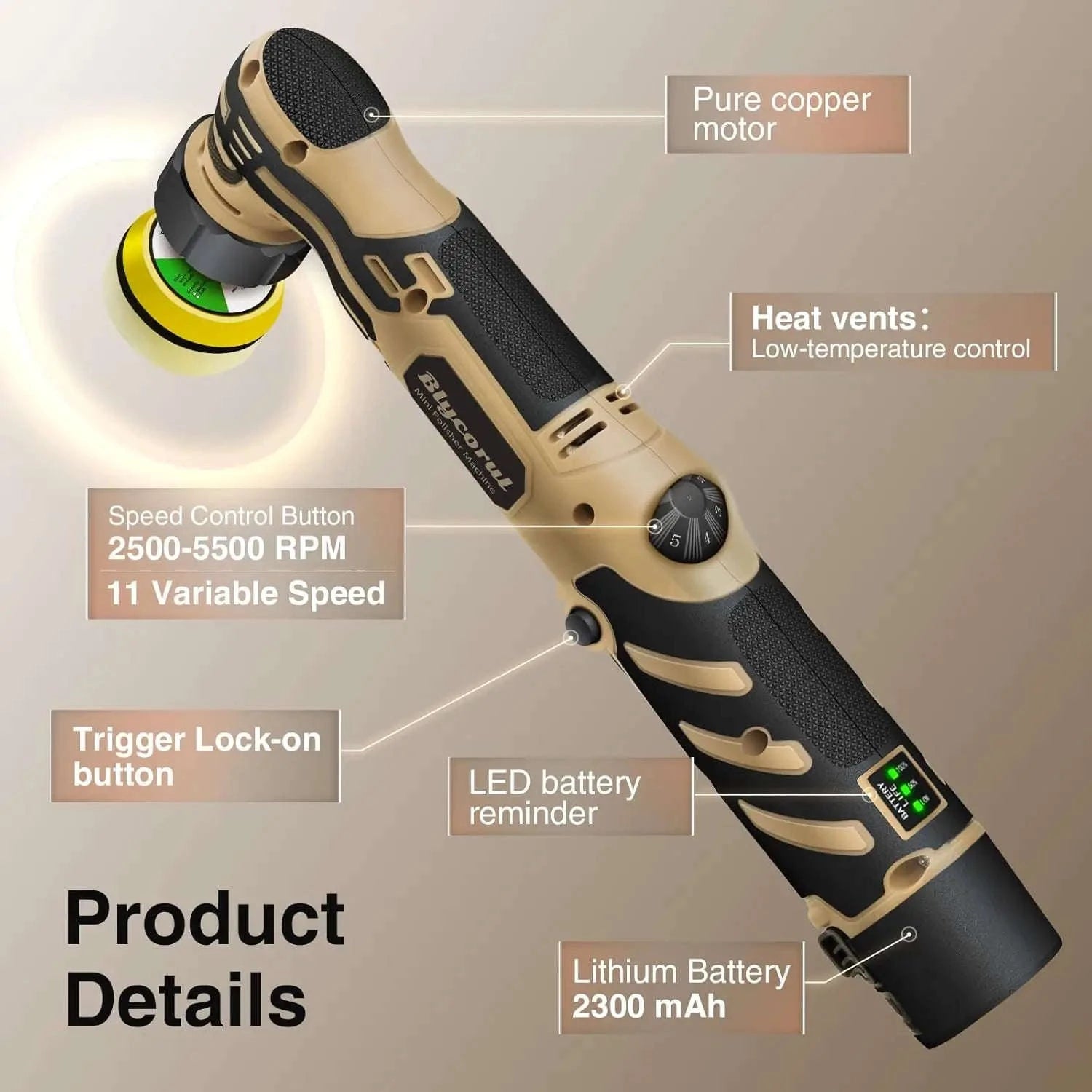 Cordless Mini Polisher with 11 Speeds and 2 Batteries-United States